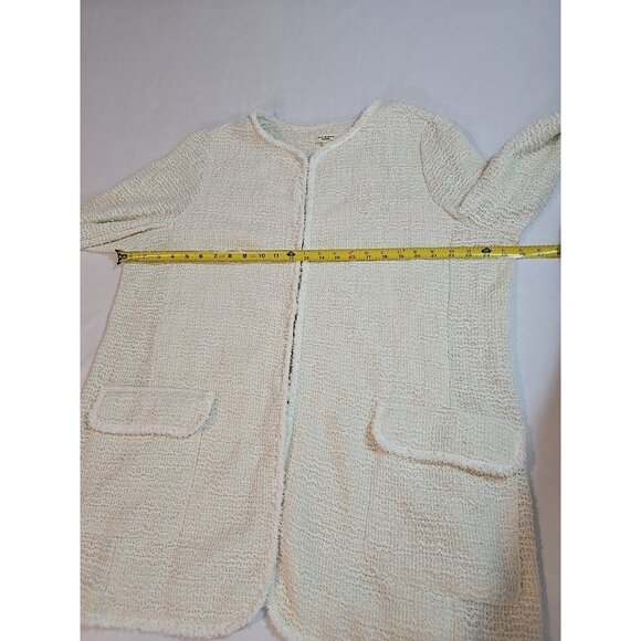 Max Studio London Frayed Trim Longline Cozy Cardigan Ivory Pockets Size 2X New - Picture 9 of 16